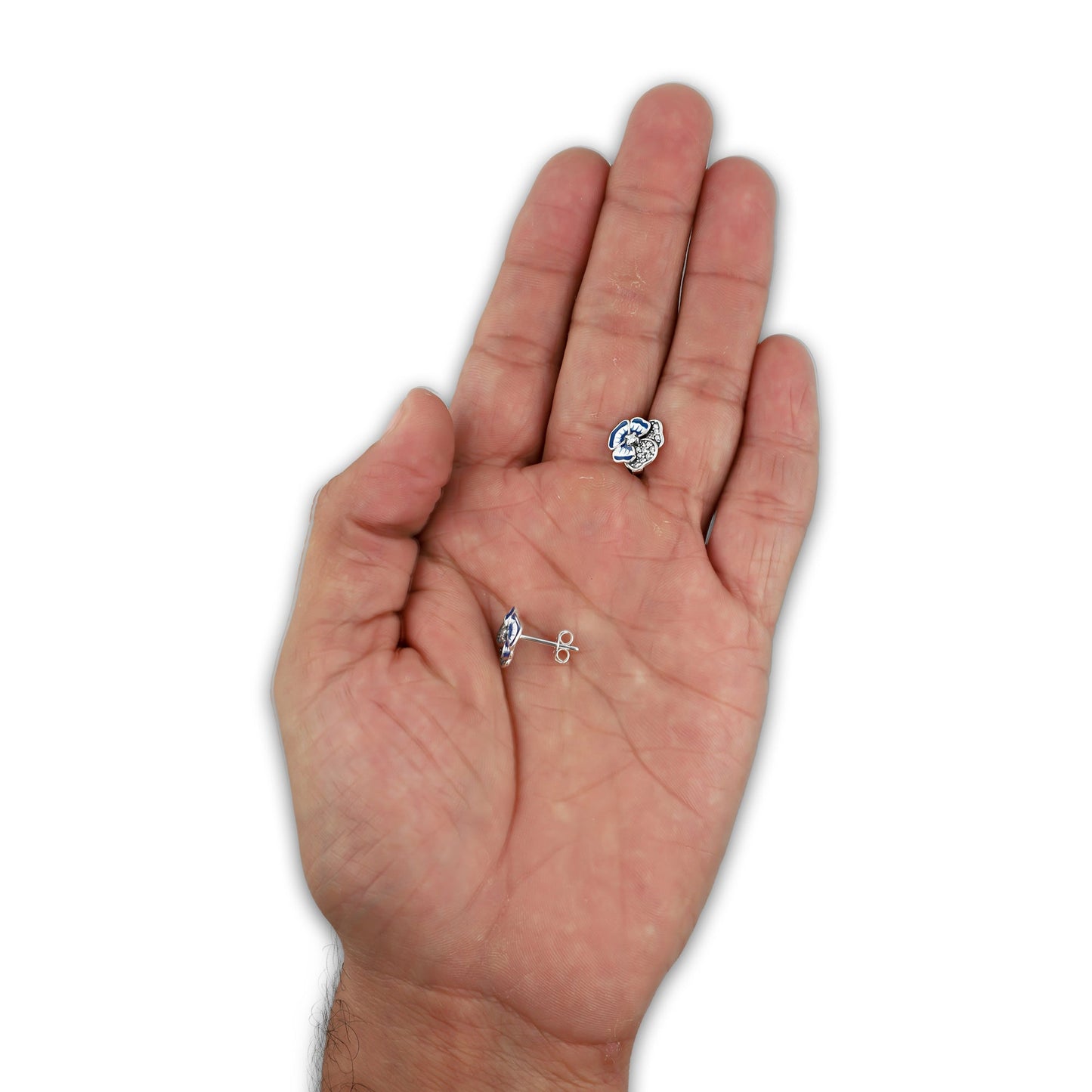 LPAP142 Arete Broquel Flor 5 Pétalos Esmalte y Zirconias en Plata .925 Taxco