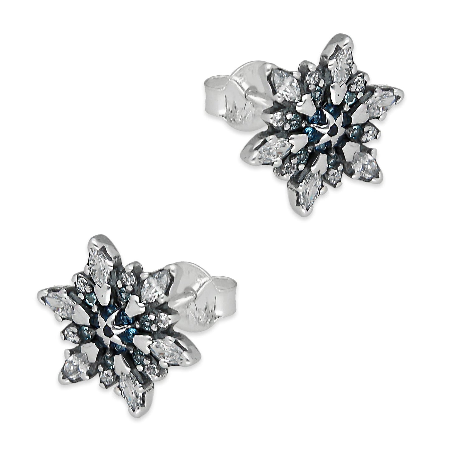 LPAP143 Arete Broquel Copo de NIeve 6 Puntas con Zirconia en Plata .925 Taxco
