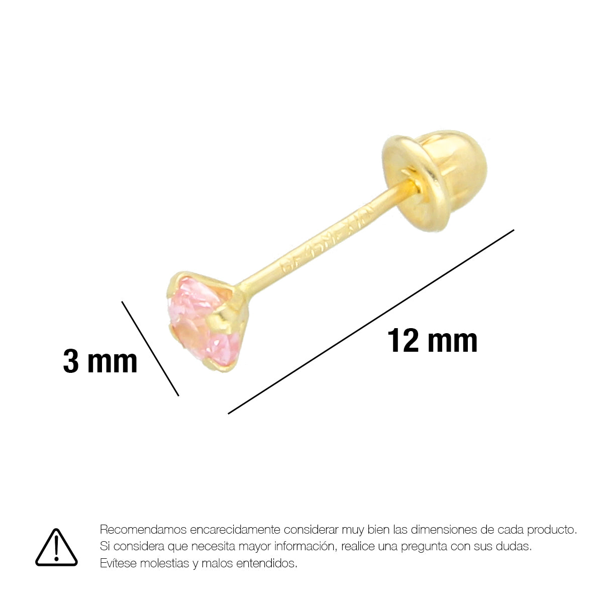 LPAUBR015 Aretes Broquel de Oro 10K Niñas o Mujer Zirc Kor 3mm 101r 1834390356