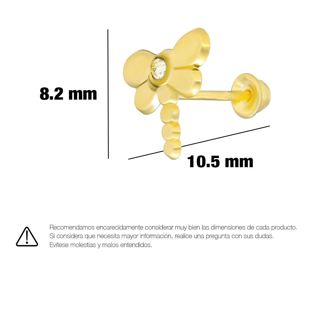 LPAUBR067 Aretes Broquel Oro 10K Niñas o Mujer Libelula 673 2167864624