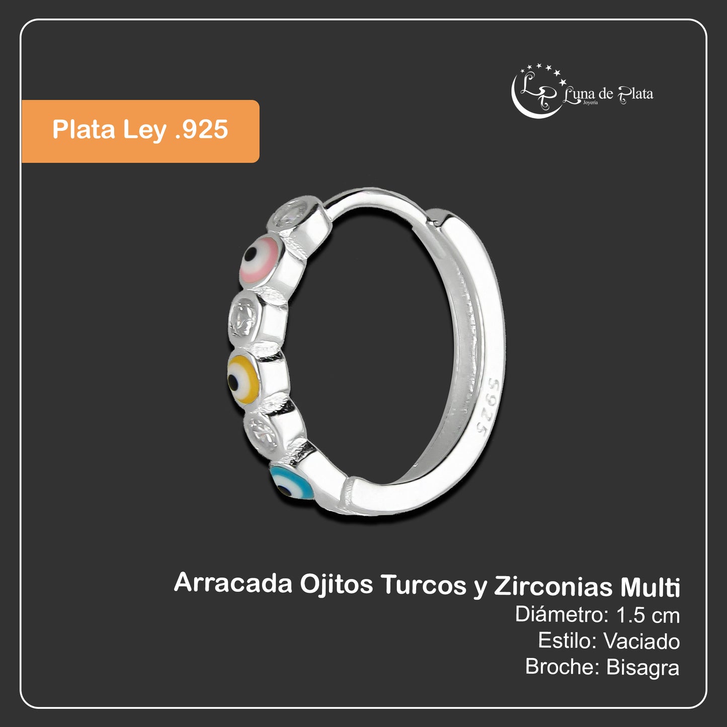 LPAZ039 Arracada Ojitos Turcos y Zirconias Multi en Plata .925 Taxco 3344334322