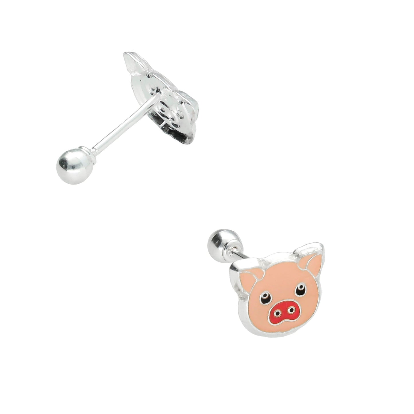 LPBR022 Aretes Broquel Plata Mod Cochinito Esmalte Plata .925 Taxco MLM869083256