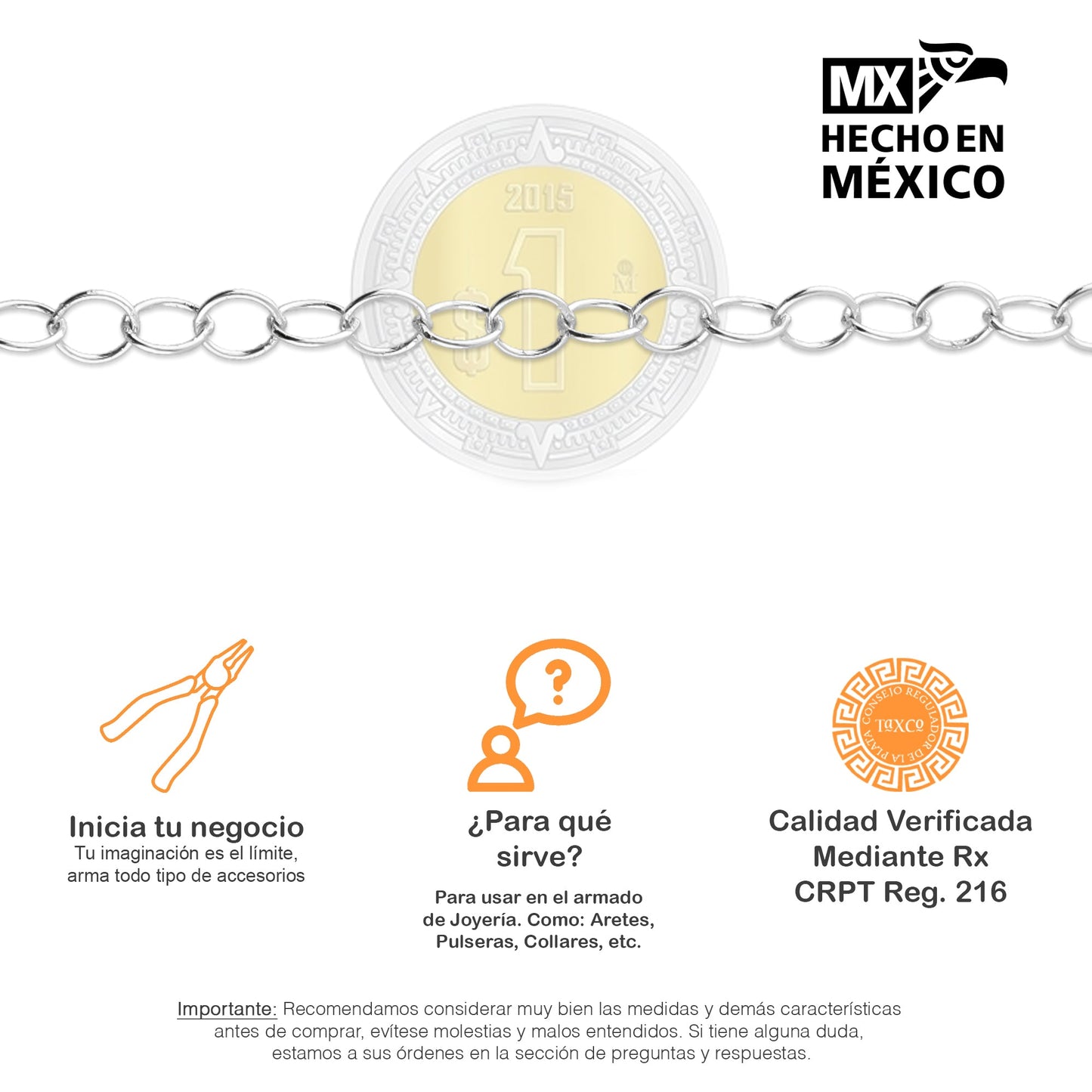 LPCAD001 Cadena x metro Argollas 5 mm Para Armar Plata .925 2945907586