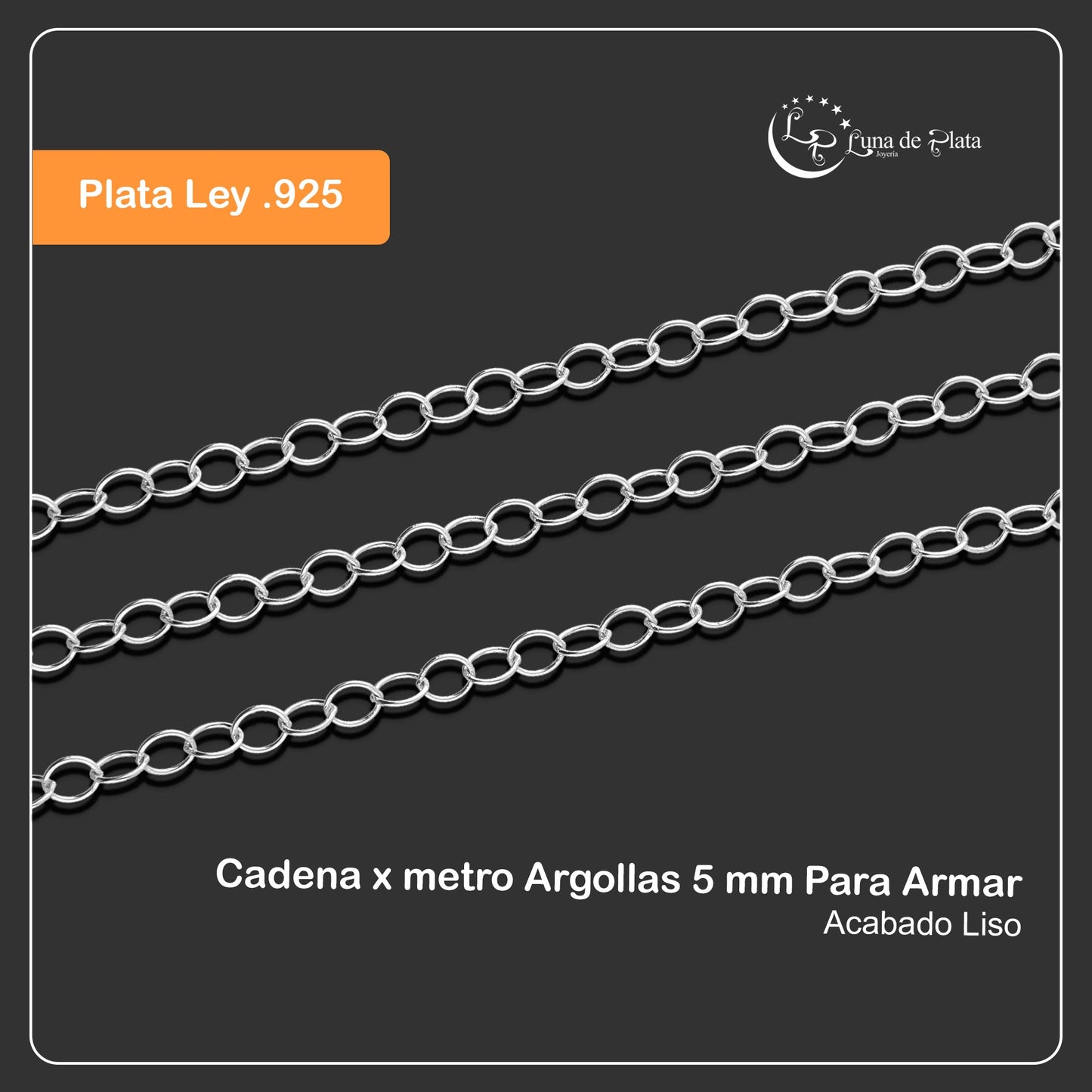LPCAD001 Cadena x metro Argollas 5 mm Para Armar Plata .925 2945907586