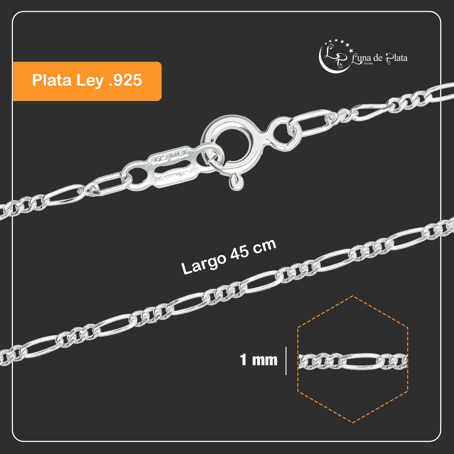 LPCU002-45 Cadena Fígaro 3 Por 1 De 1 Mm X 45 Cm 807925182
