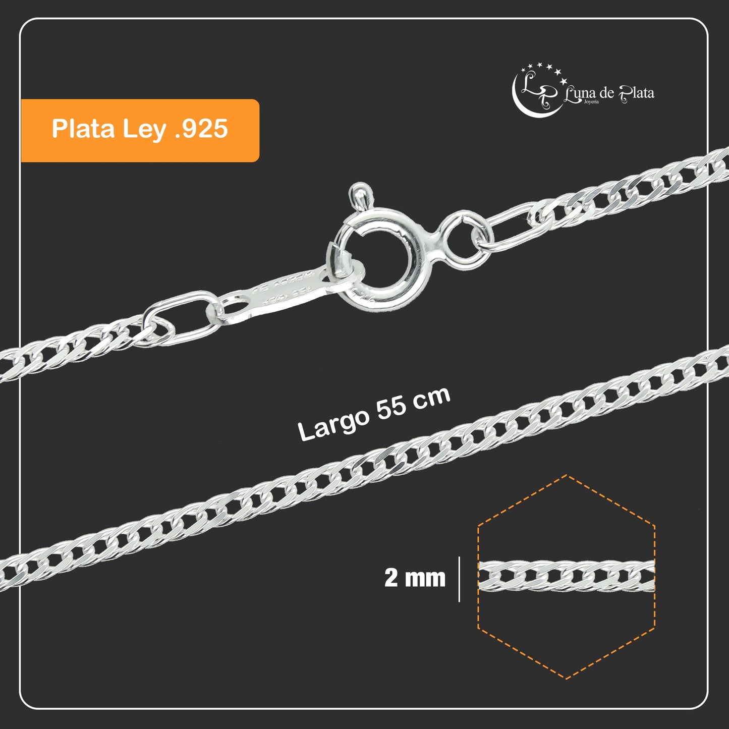 LPCU006-55 Cadena Doble Rombo 2 Mm X 55 Cm 739354495