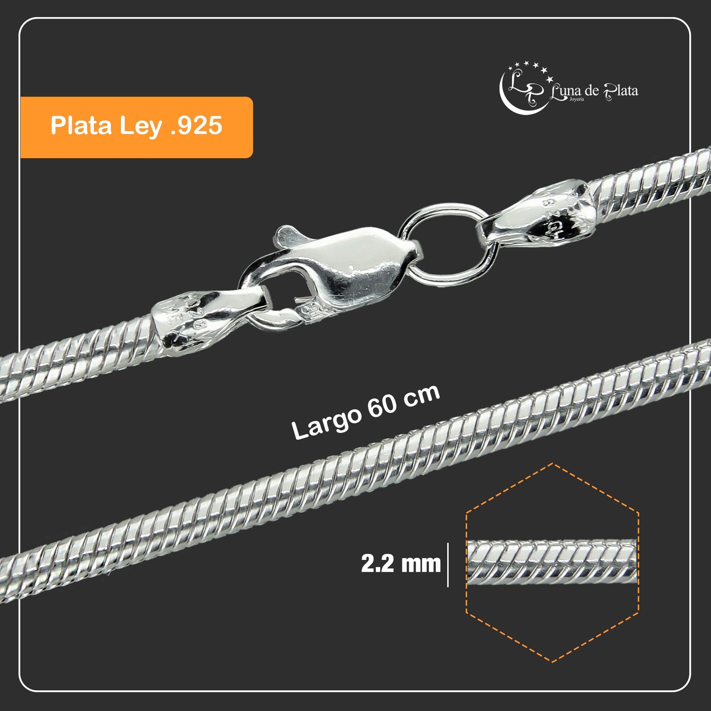 LPCU009-60 Cadena Cola De Rata 2.2 Mm X 60 Cms Plata .925 811943541