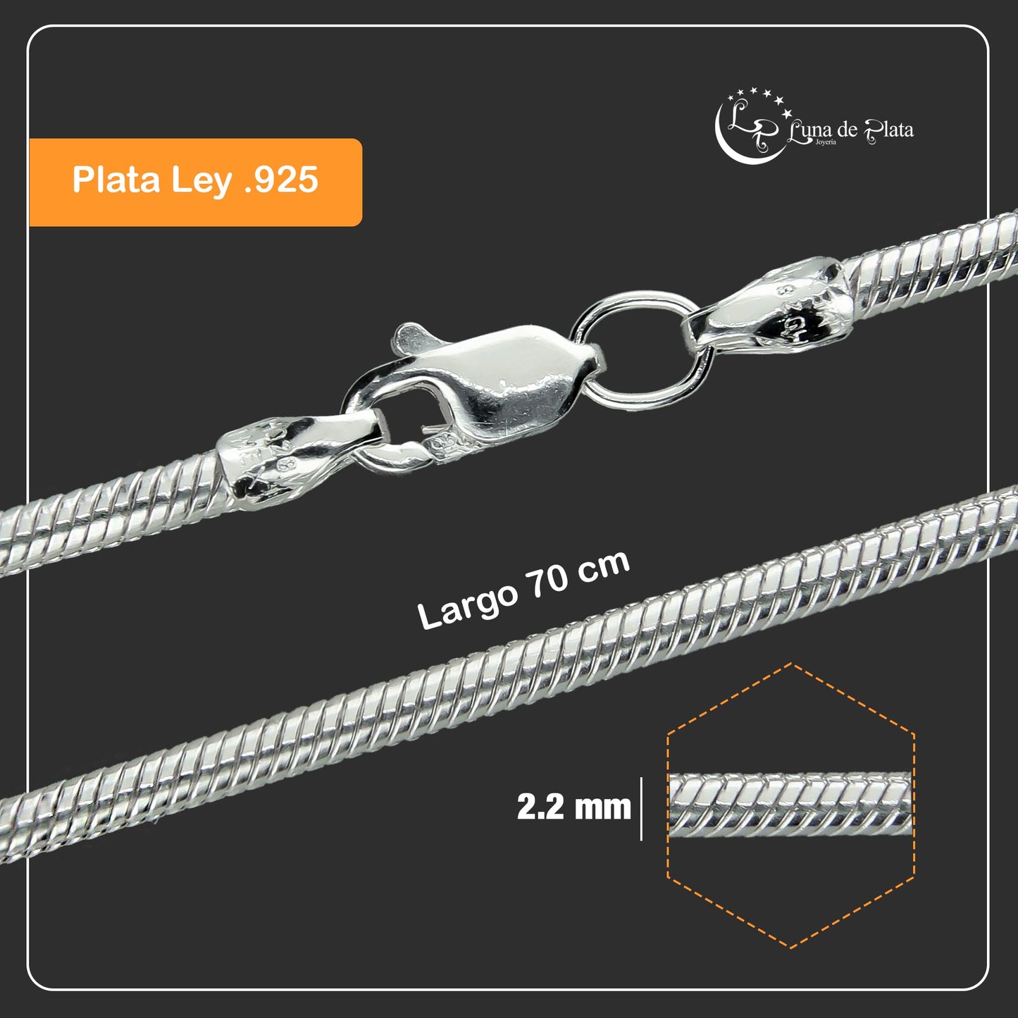 LPCU009-70 Cadena Cola De Rata 2.2 Mm X 70 Cms Plata .925 1316231073