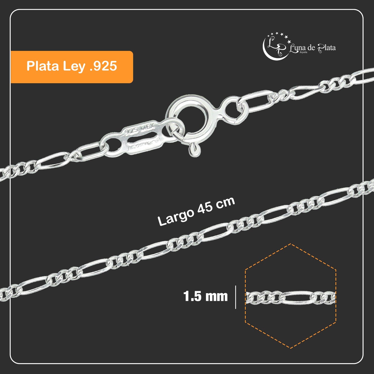 LPCU012-45 Cadena Fígaro 3 Por 1 De 1.5 Mm X 45 Cms 739353008