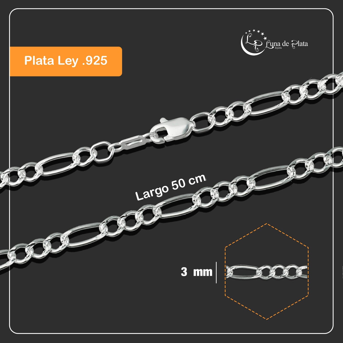 LPCU013-50 Cadena Fígaro 3 Por 1 De 3 Mm X 50 Cm 739353643