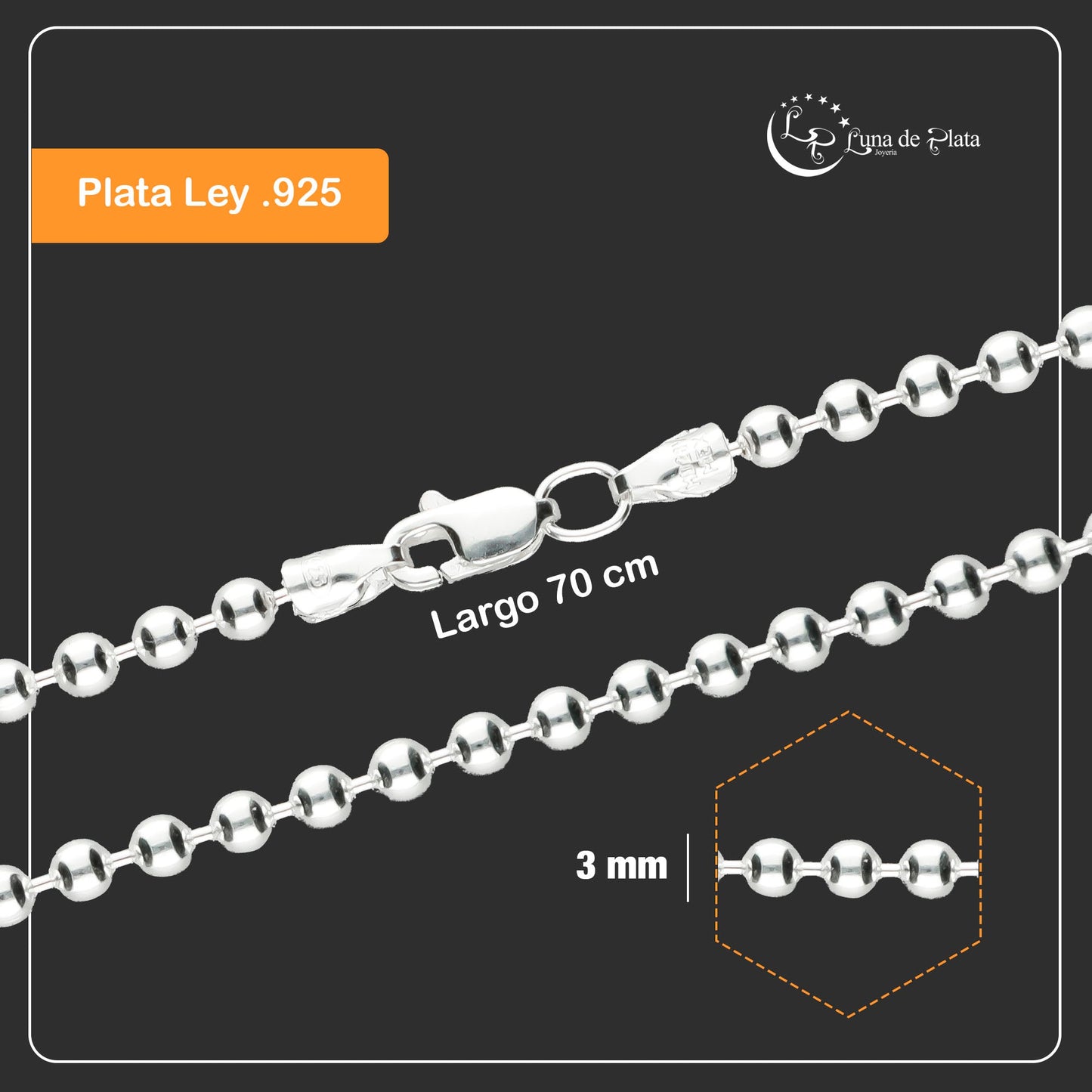 LPCU020-70 Cadena Bolitas Lisas 3 Mm X 70 Cms 740351479