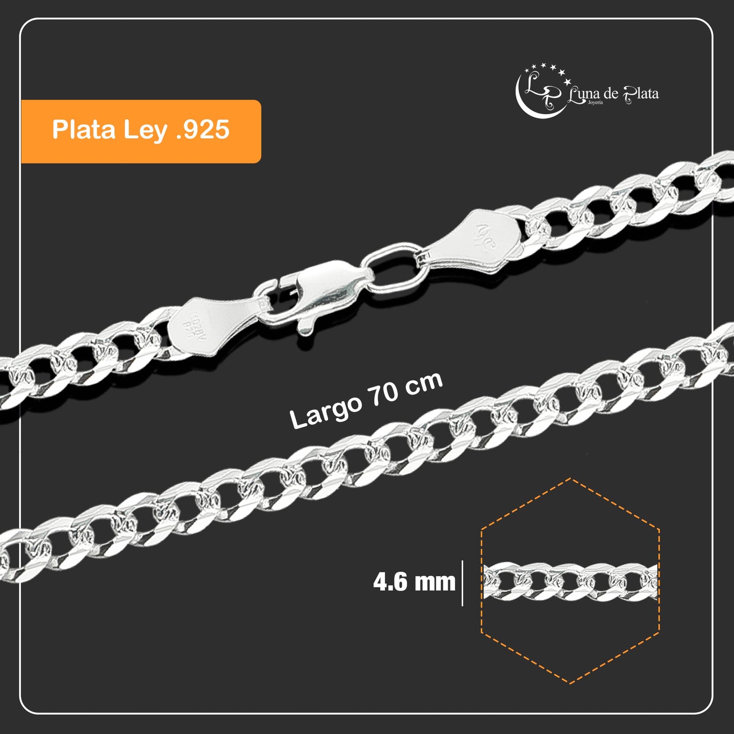 LPCU040-70 Cadena Mediana Hombre 70 Cms X 4.6 Mm Figaro 1x0 Plata .925 905267447