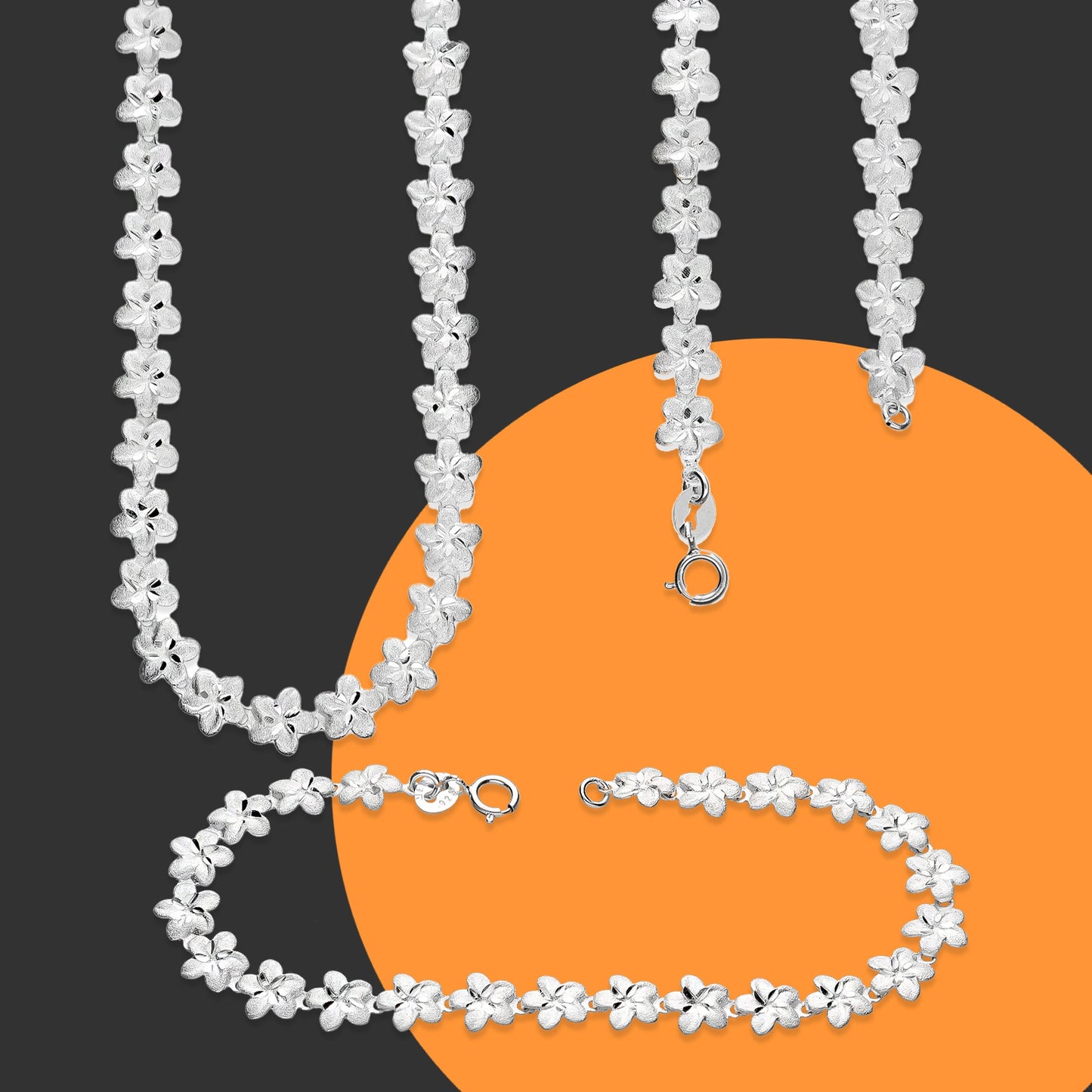 LPCU050-45 Set Collar y Pulsera Modelo Maui 45 cm y 18.5 cm Plata .925 2039187995