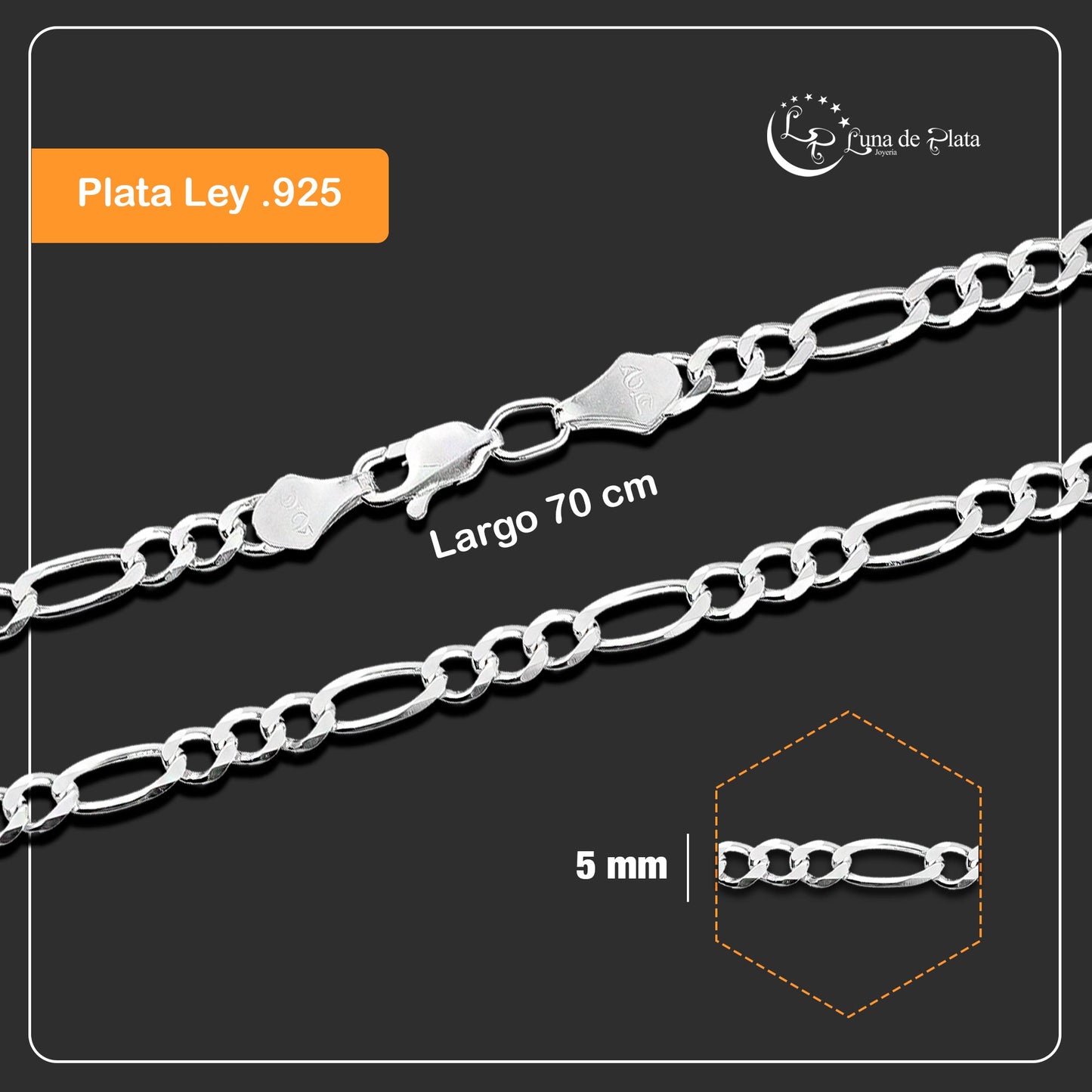 LPCU052-70 Cadena Gruesa Hombre 70 Cms X 5 Mm Fígaro 3x1 Lisa 3076748100
