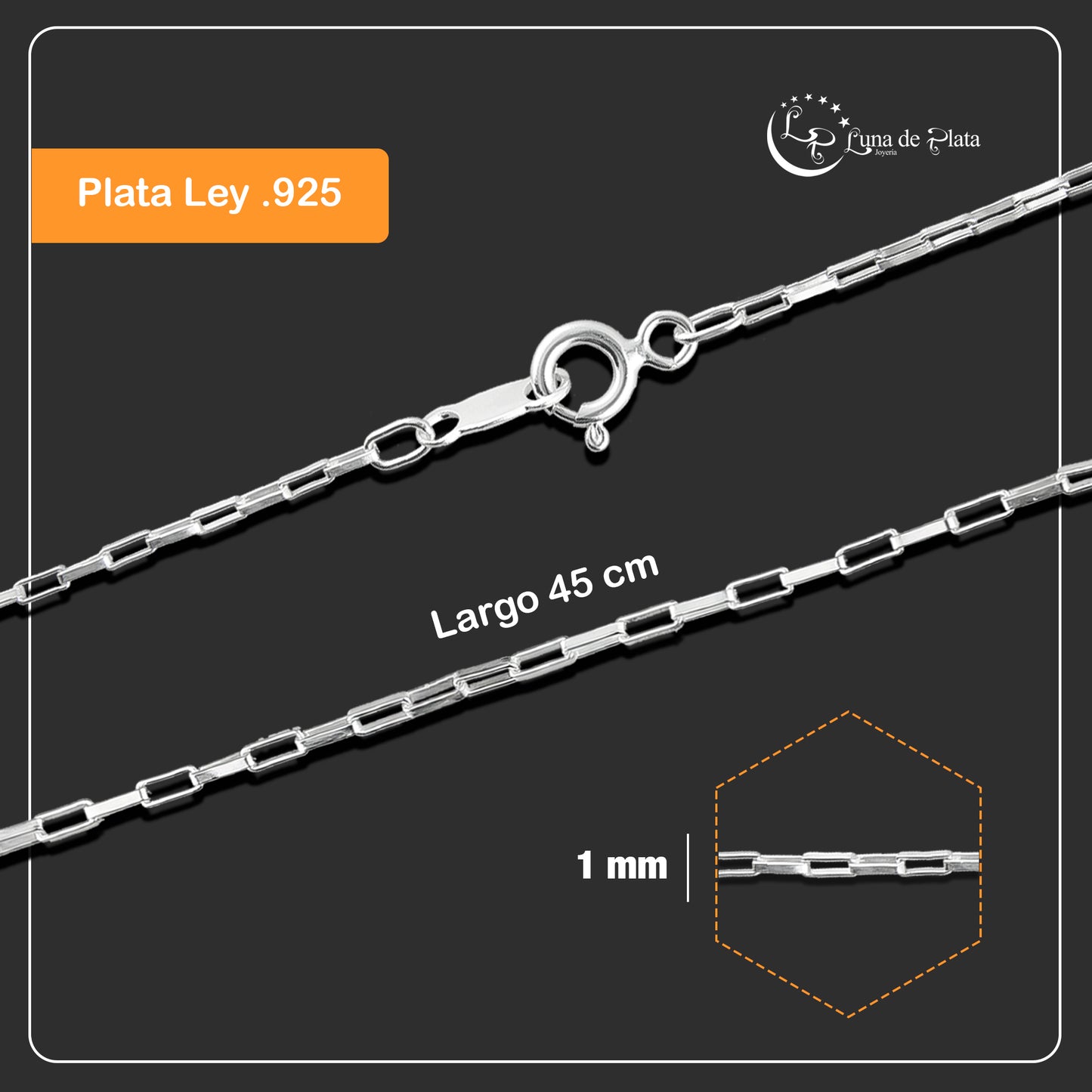 LPCU055-45 Cadena Lunga 1 mm x 45 cm Plata .925 Taxco LPCU055-45
