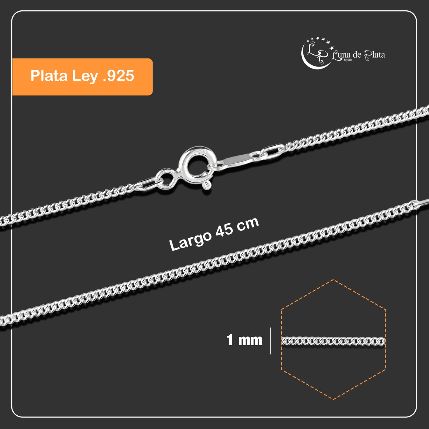 LPCU056-45 Cadena Cubana 1 mm x 45 cm Plata .925 Taxco 3227262320