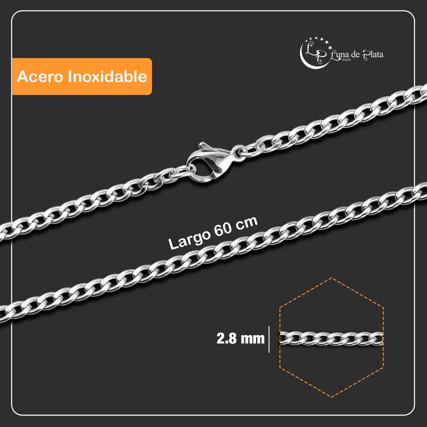LPCUAC002-60 Cadena Cuban Link 2.8 mm x 60 cm Acero Inox Premium 3486703744