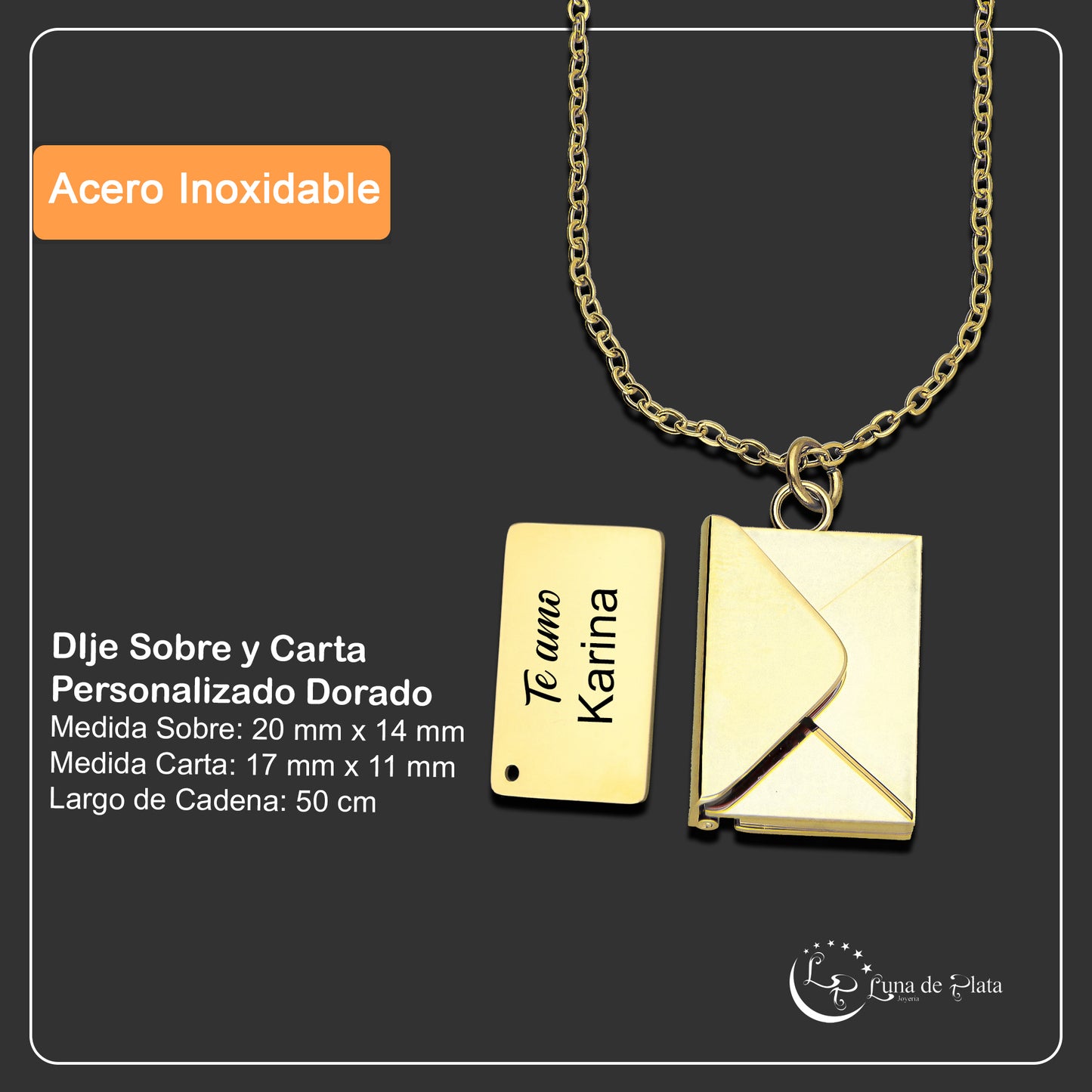 LPCUAC004 DIje Sobre y Carta Personalizado Dorado Acero Inox 3488449704