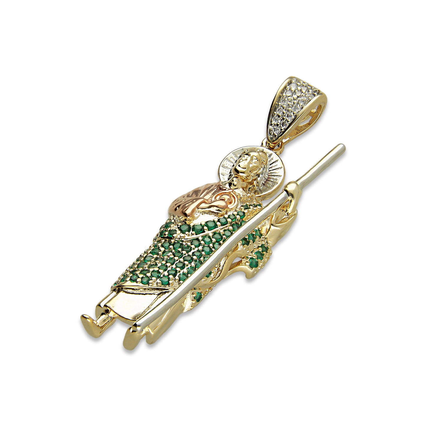 LPDG009 Dije San Judas con Zirconias Premium Verde Oro Laminado 18 K 3344033234