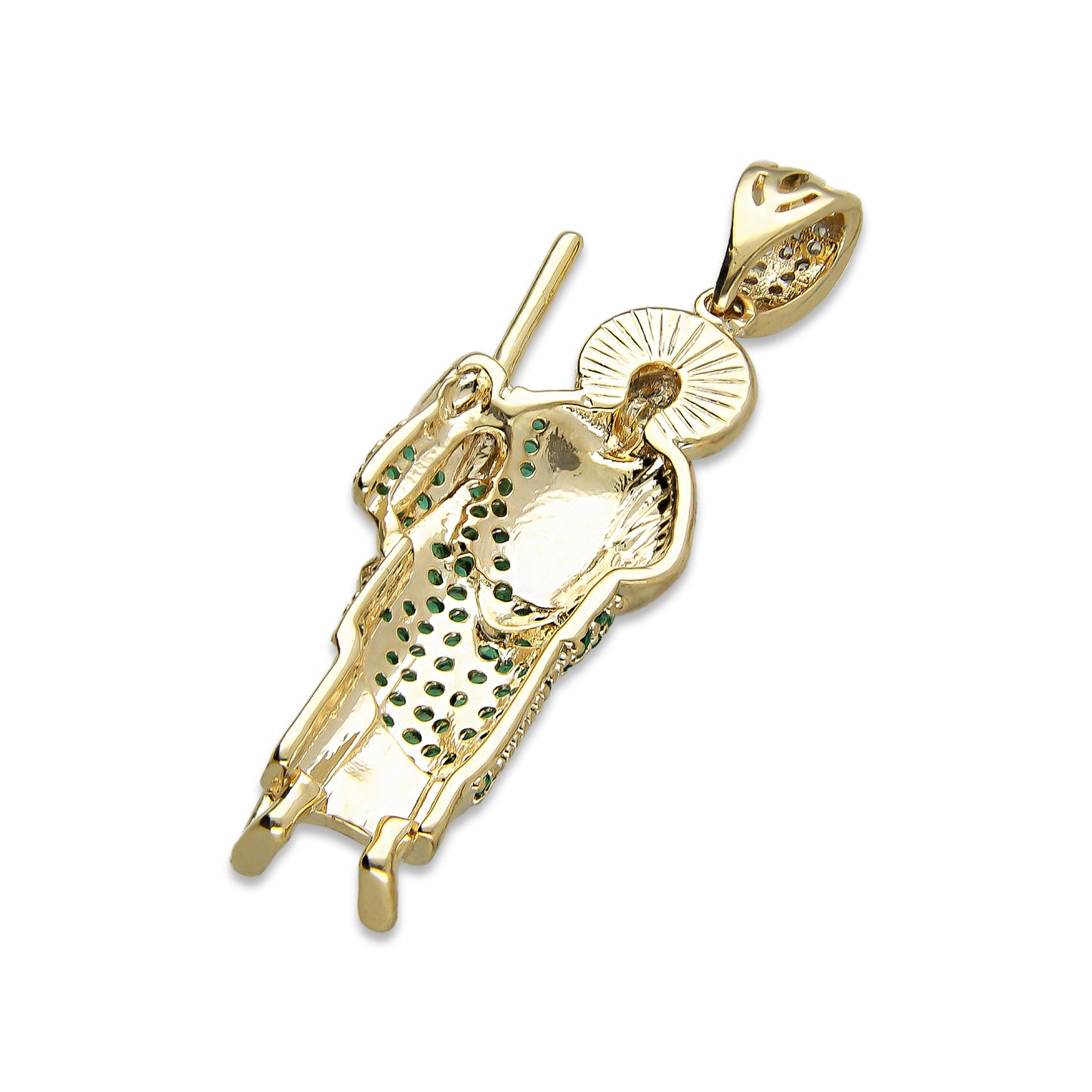 LPDG009 Dije San Judas con Zirconias Premium Verde Oro Laminado 18 K 3344033234