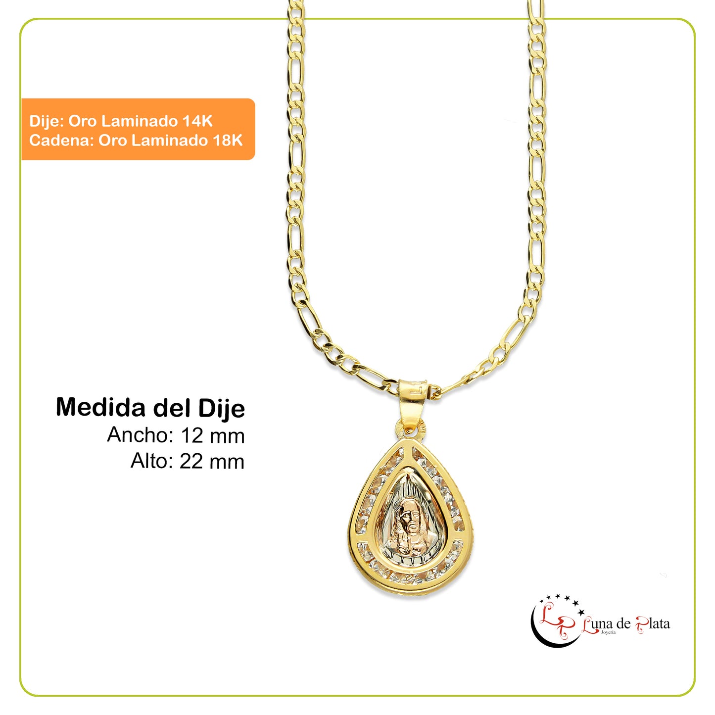 LPDG012 Medalla Gota Rostro Cristo + Cadena Oro Laminado 18 K 2139449685
