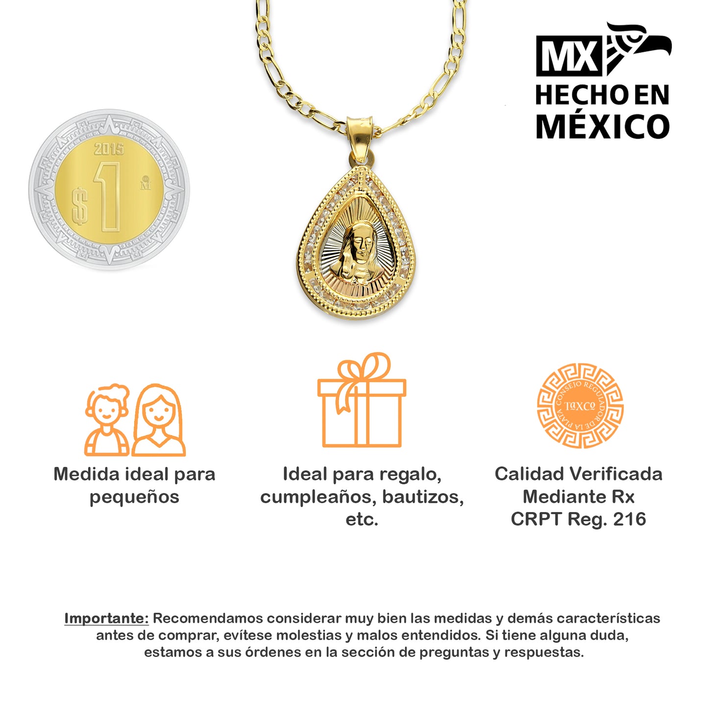 LPDG015 Medalla Gota Sagrado Corazón + Cadena Oro Laminado 18 K 2139466911