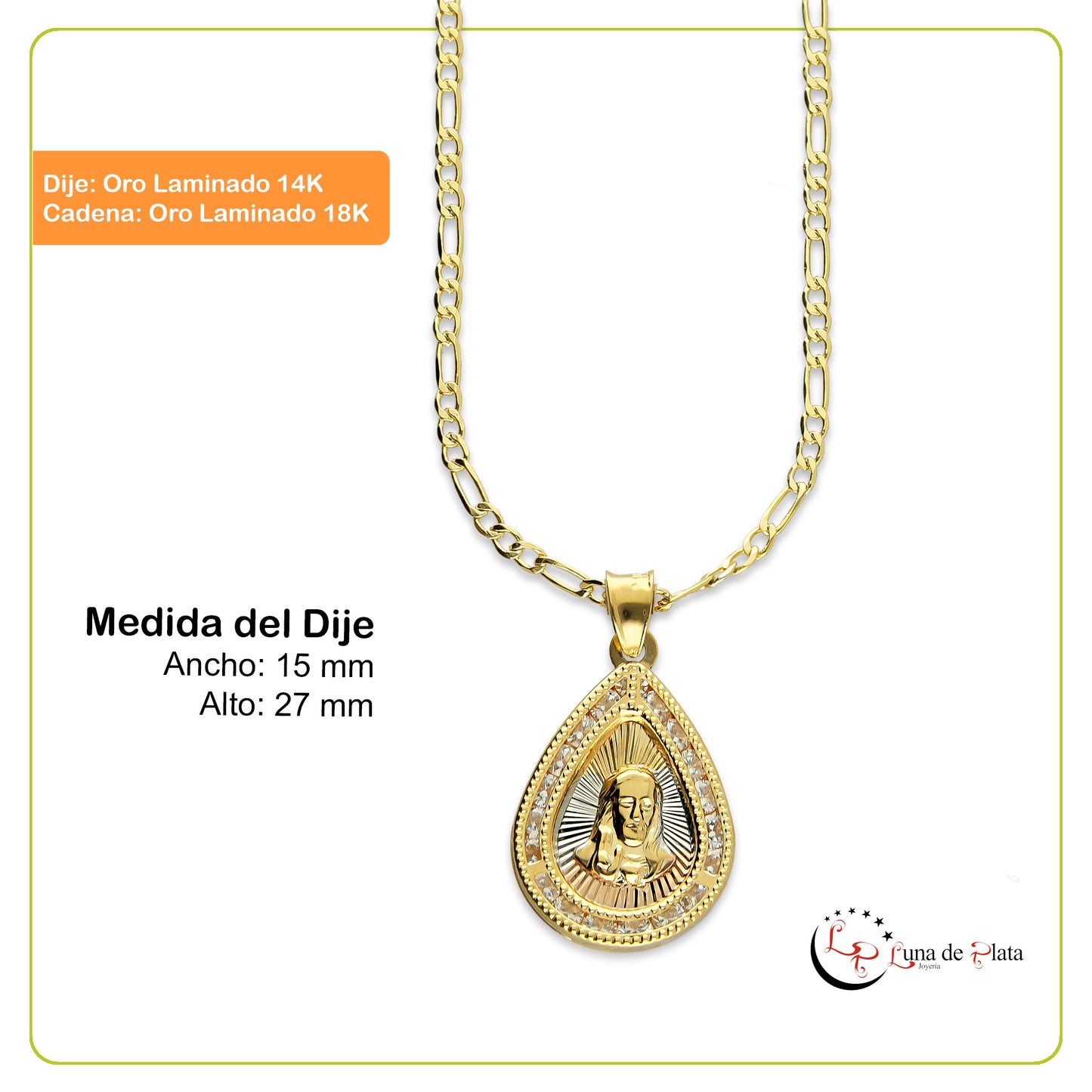 LPDG015 Medalla Gota Sagrado Corazón + Cadena Oro Laminado 18 K 2139466911