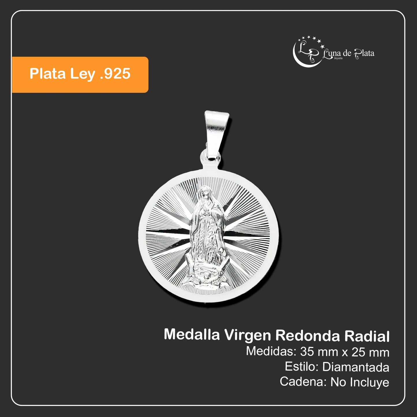 LPDJ050 Medalla Virgen Redonda Radial Diamantada En Plata .925 816815183