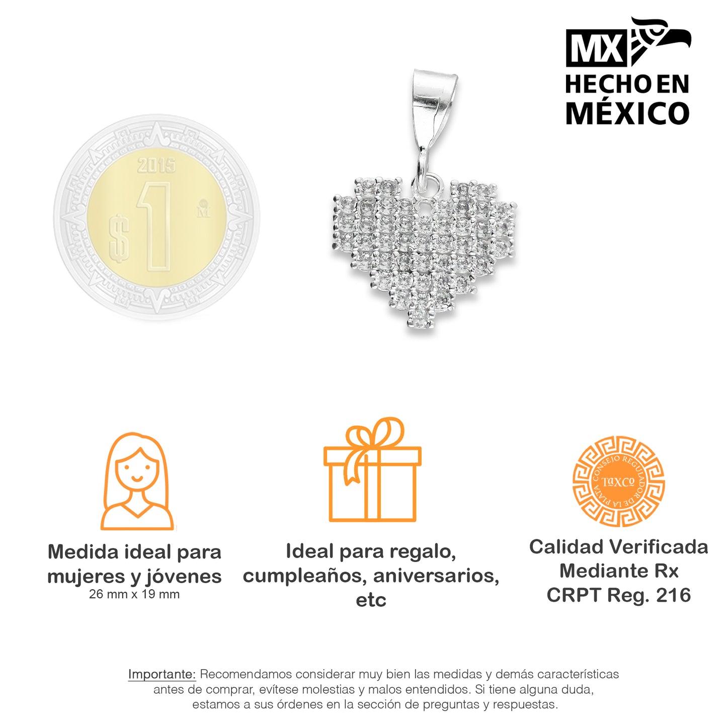 LPDJ083 Dije Corazón Pixel + Regalo Plata .925 Taxco Gro 1369081084