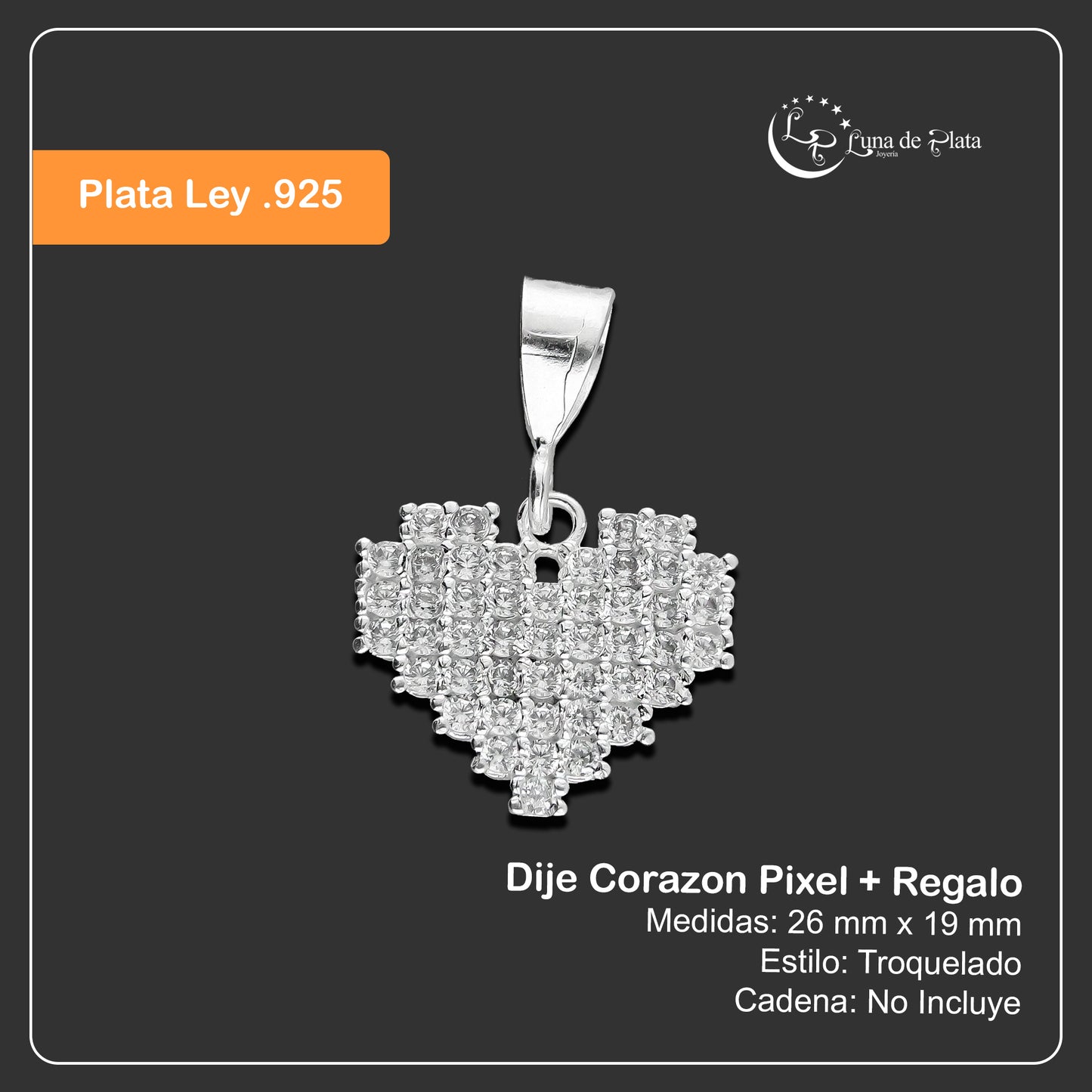 LPDJ083 Dije Corazón Pixel + Regalo Plata .925 Taxco Gro 1369081084