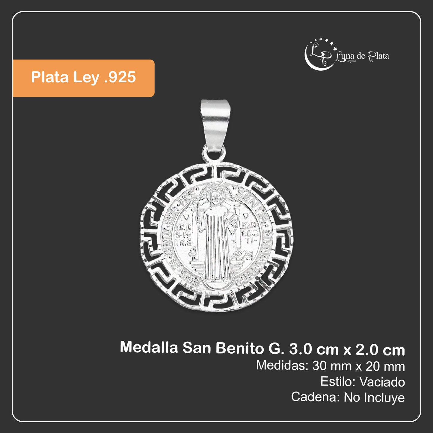LPDJ100 Medalla San Benito G. 3.0 cm x 2.0 cm Plata .925 Taxco Gro 1385714631