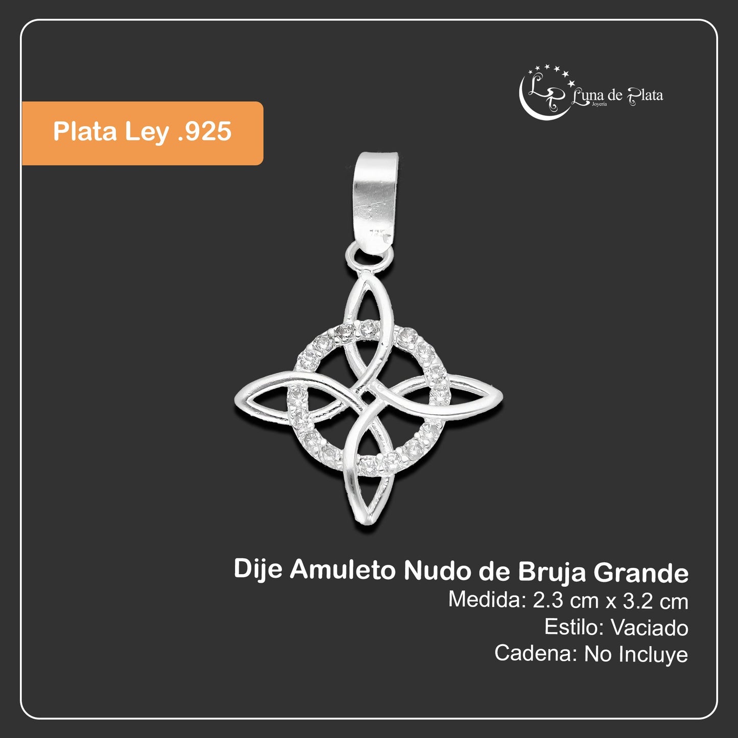 LPDJ278 Dije Amuleto Nudo de Bruja Grande en Plata .925 Taxco Gro