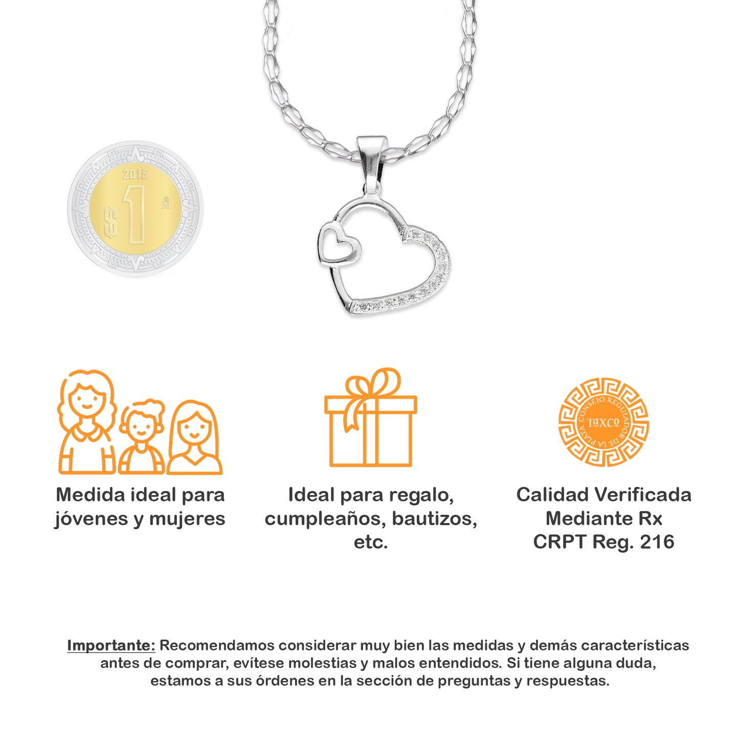 LPDP013 Dije Corazón con Mini + Cadena + Regalo Plata .925 Taxco Gro 1360412912