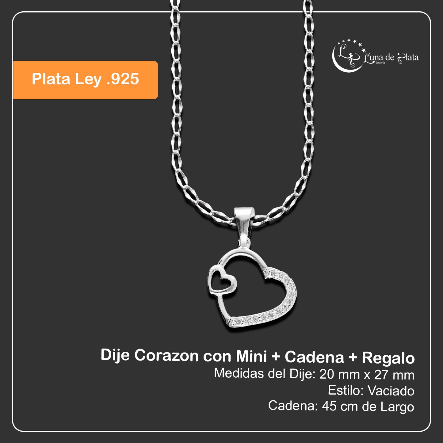 LPDP013 Dije Corazón con Mini + Cadena + Regalo Plata .925 Taxco Gro 1360412912