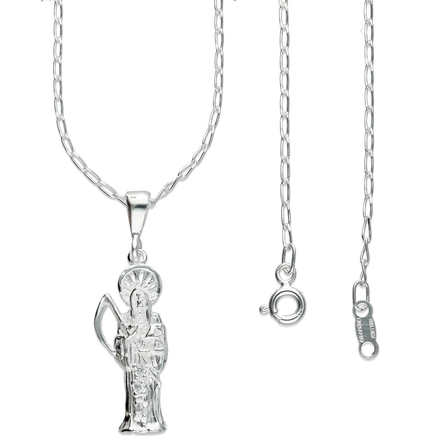 LPDP041 Dije Santa Muerte Chica + Cadena 45 cm Plata .925 Taxco Gro 1381071649