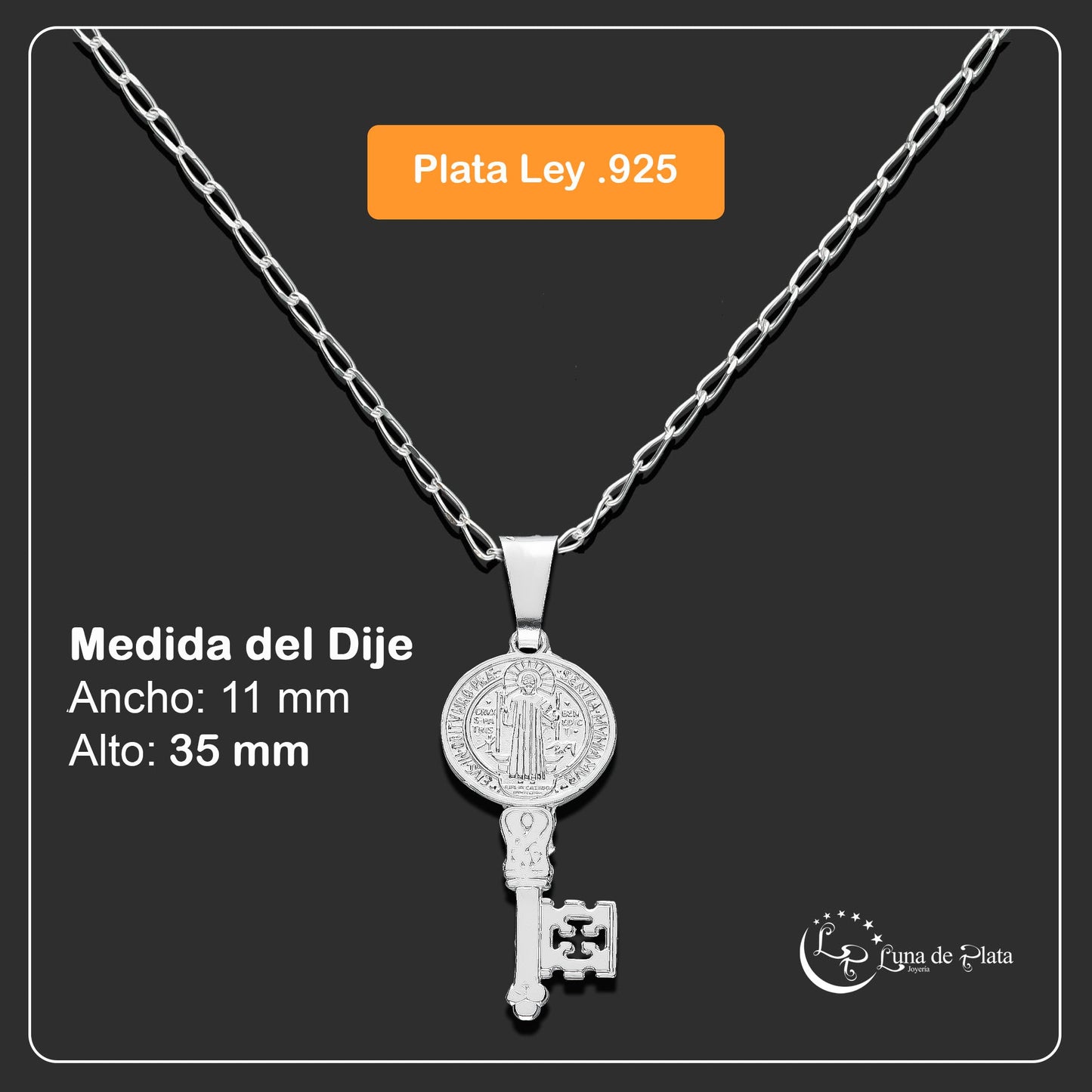 LPDP053 Dije Llave San Benito 3.6 cm x 1.2 cm + Cadena 40 + Regalo Plata .925 Taxco Gro 1386624523