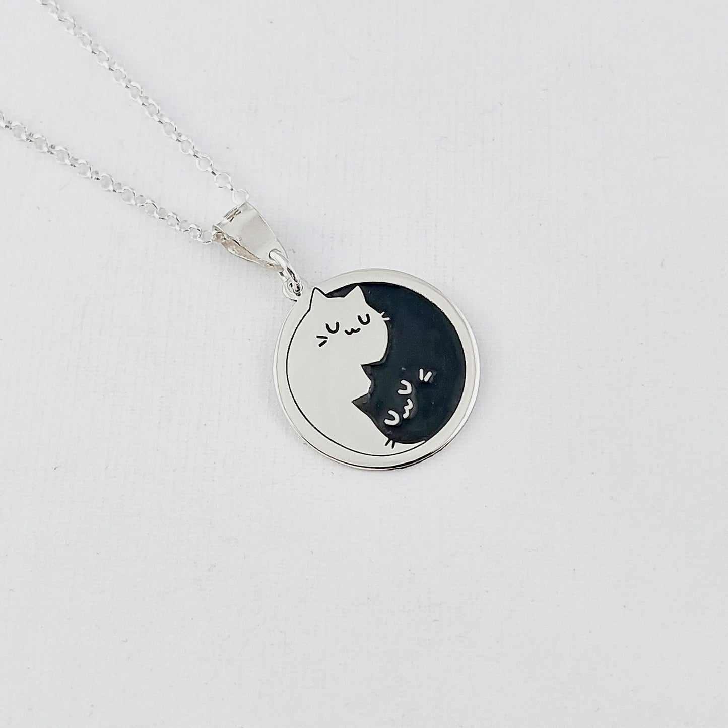LPDP094 Dije Yin Yang Gatitos + Cadena 45 cm en Plata Ley. 925 1649532221