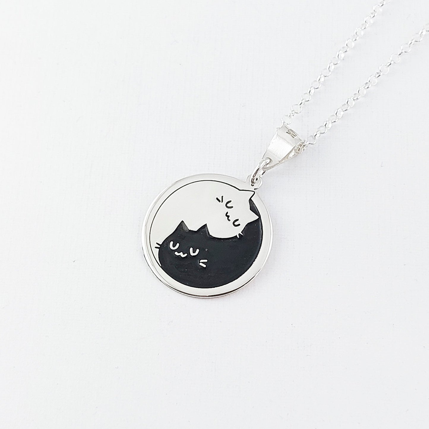 LPDP094 Dije Yin Yang Gatitos + Cadena 45 cm en Plata Ley. 925 1649532221