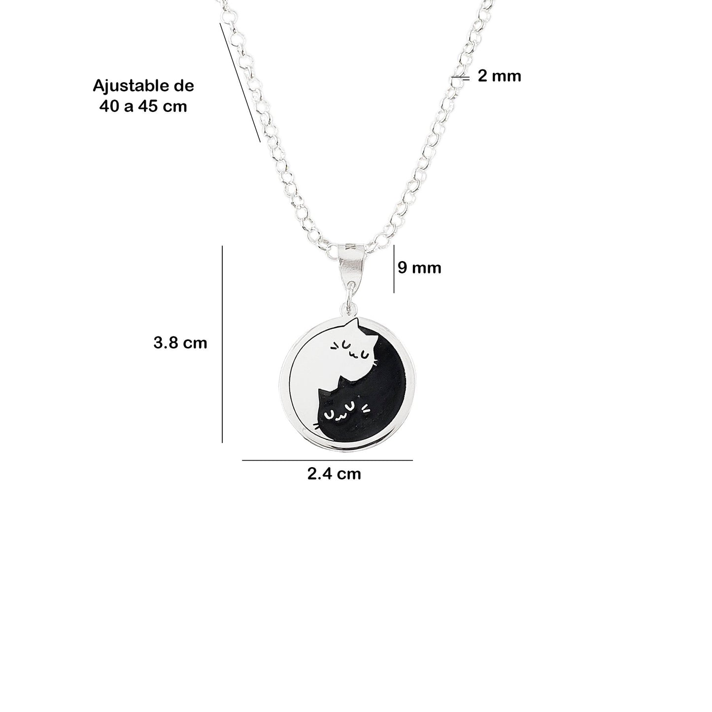 LPDP094 Dije Yin Yang Gatitos + Cadena 45 cm en Plata Ley. 925 1649532221