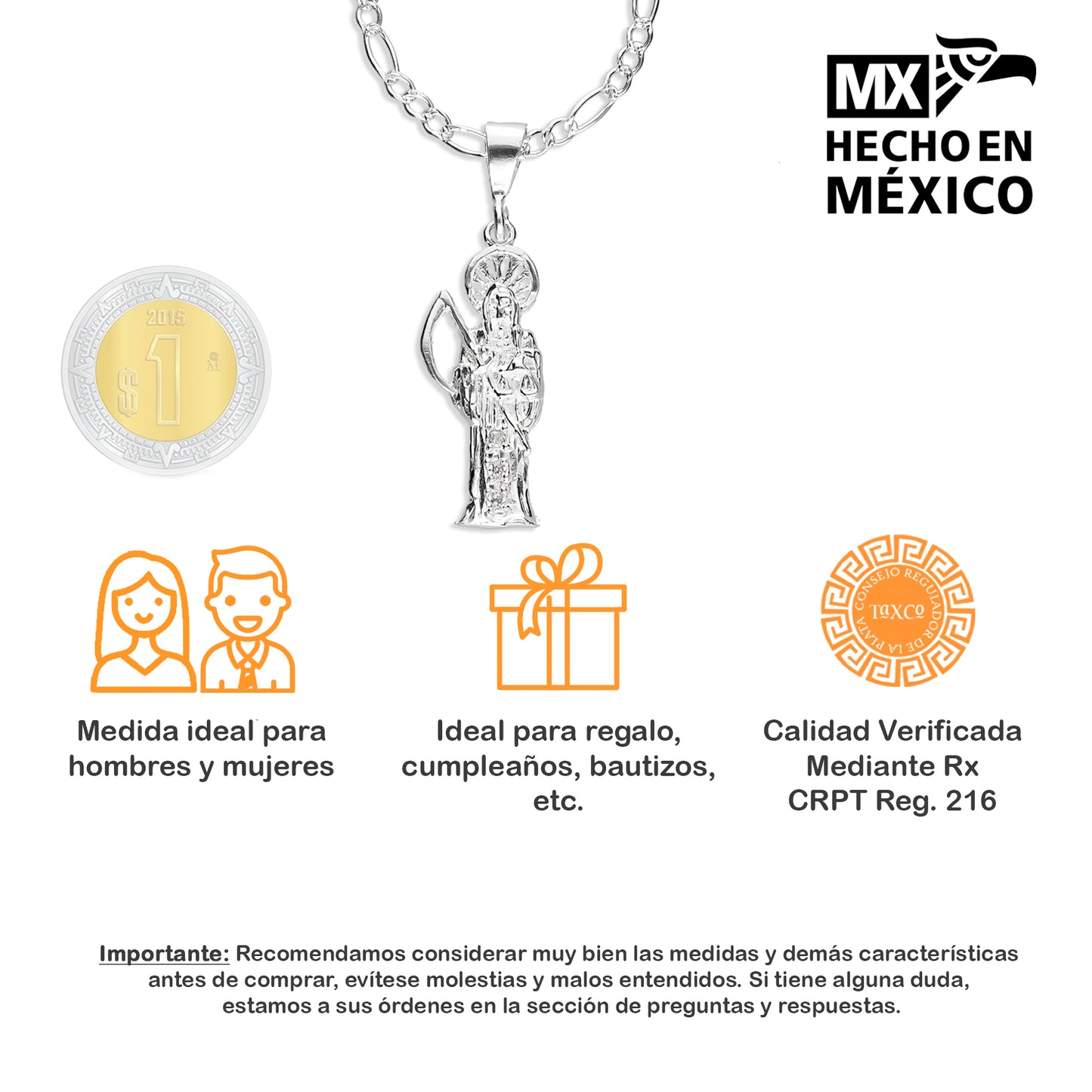 LPDP113 Dije Santa Muerte Chica + Cad 60 cm en Plata .925 3435751494