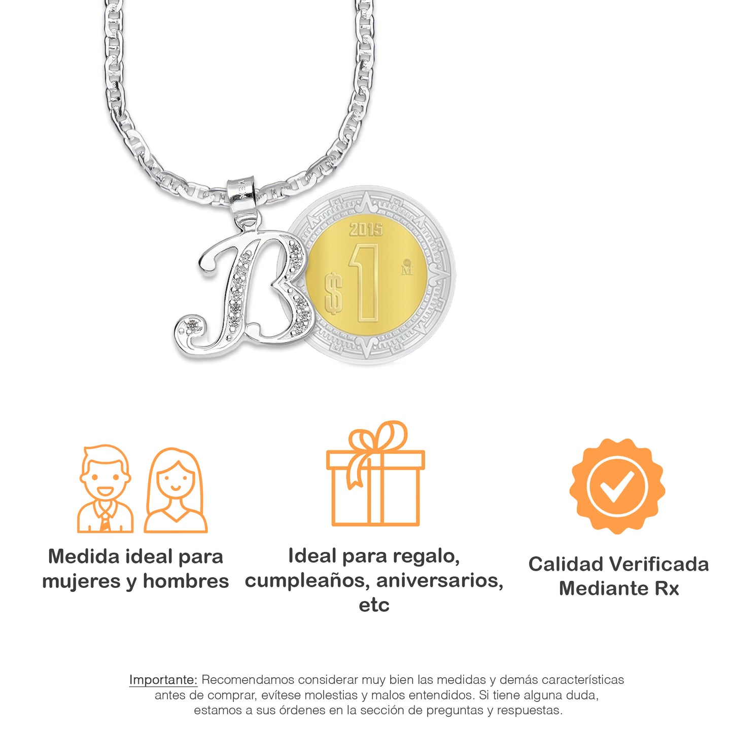 LPDP117 Cadena + Dije Letra Cursiva Abecedario con Zirconia en Plata .925 Taxco Gro 2268056401