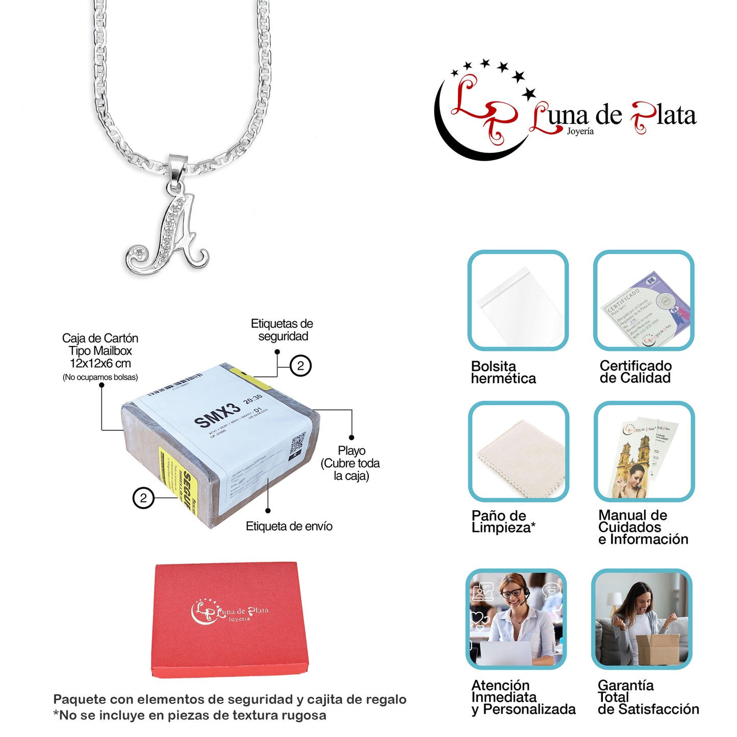 LPDP117 Cadena + Dije Letra Cursiva Abecedario con Zirconia en Plata .925 Taxco Gro 2268056401