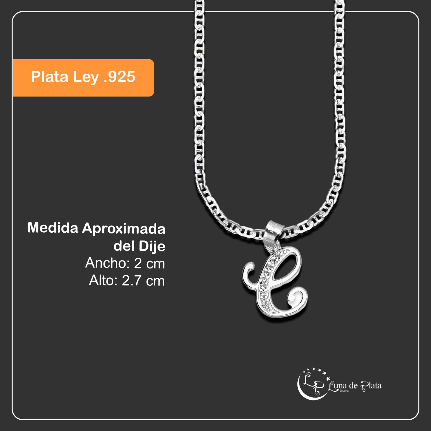 LPDP117 Cadena + Dije Letra Cursiva Abecedario con Zirconia en Plata .925 Taxco Gro 2268056401