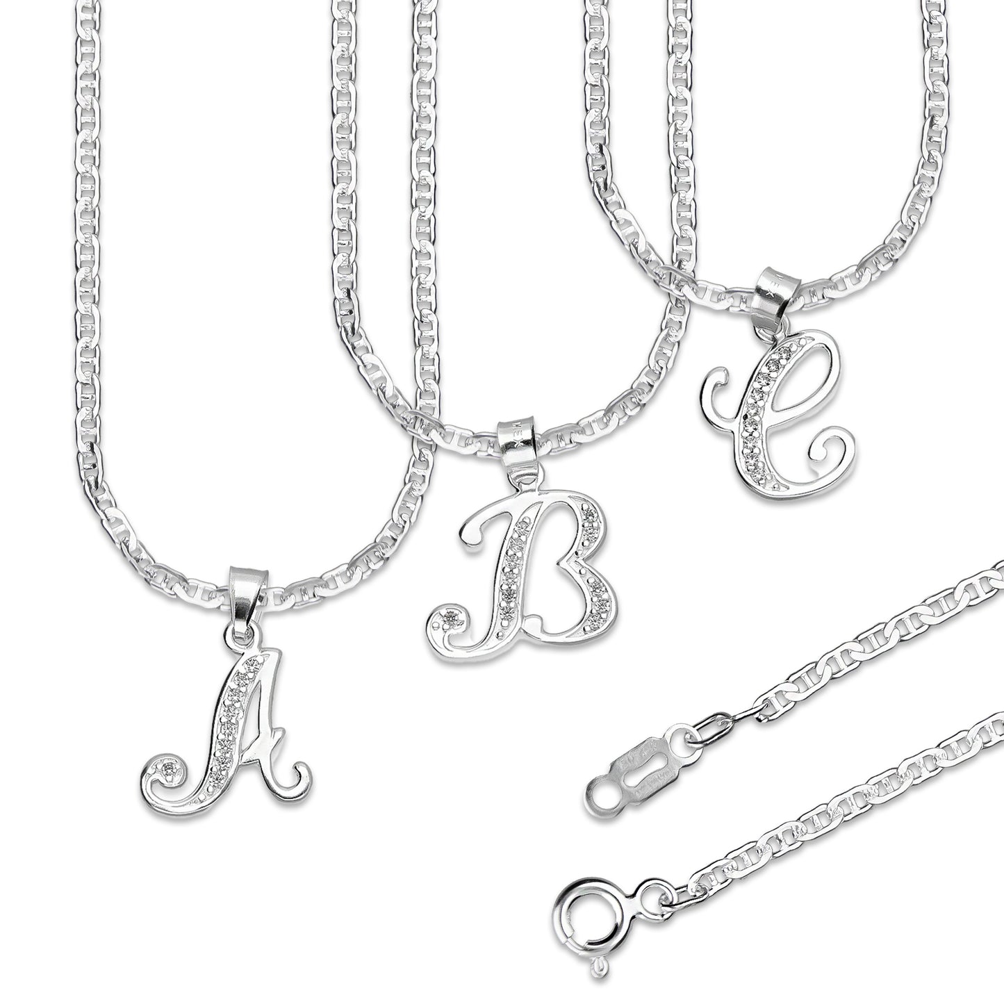 LPDP117 Cadena + Dije Letra Cursiva Abecedario con Zirconia en Plata .925 Taxco Gro 2268056401