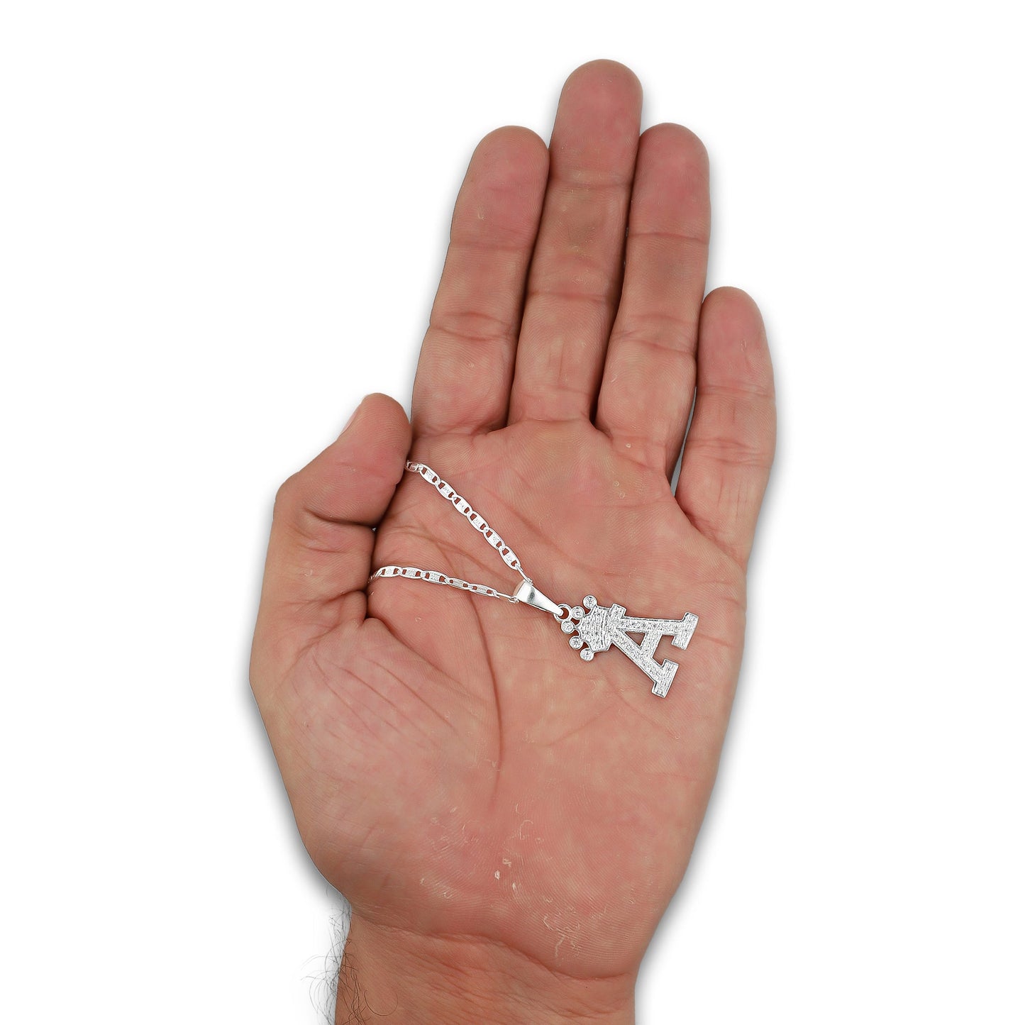 LPDP118 Cadena + Dije Letra Con Corona Abecedario con Zirconia en Plata .925 Taxco Gro