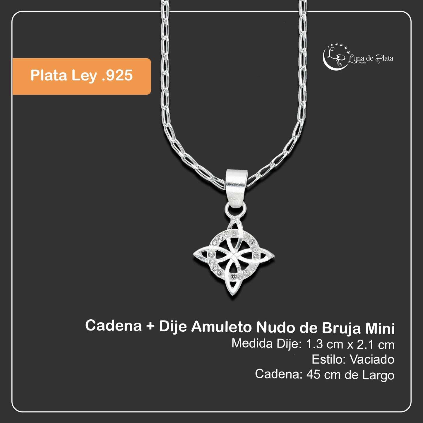 LPDP119 Cadena + Dije Amuleto Nudo de Bruja Mini en Plata .925 Taxco Gro