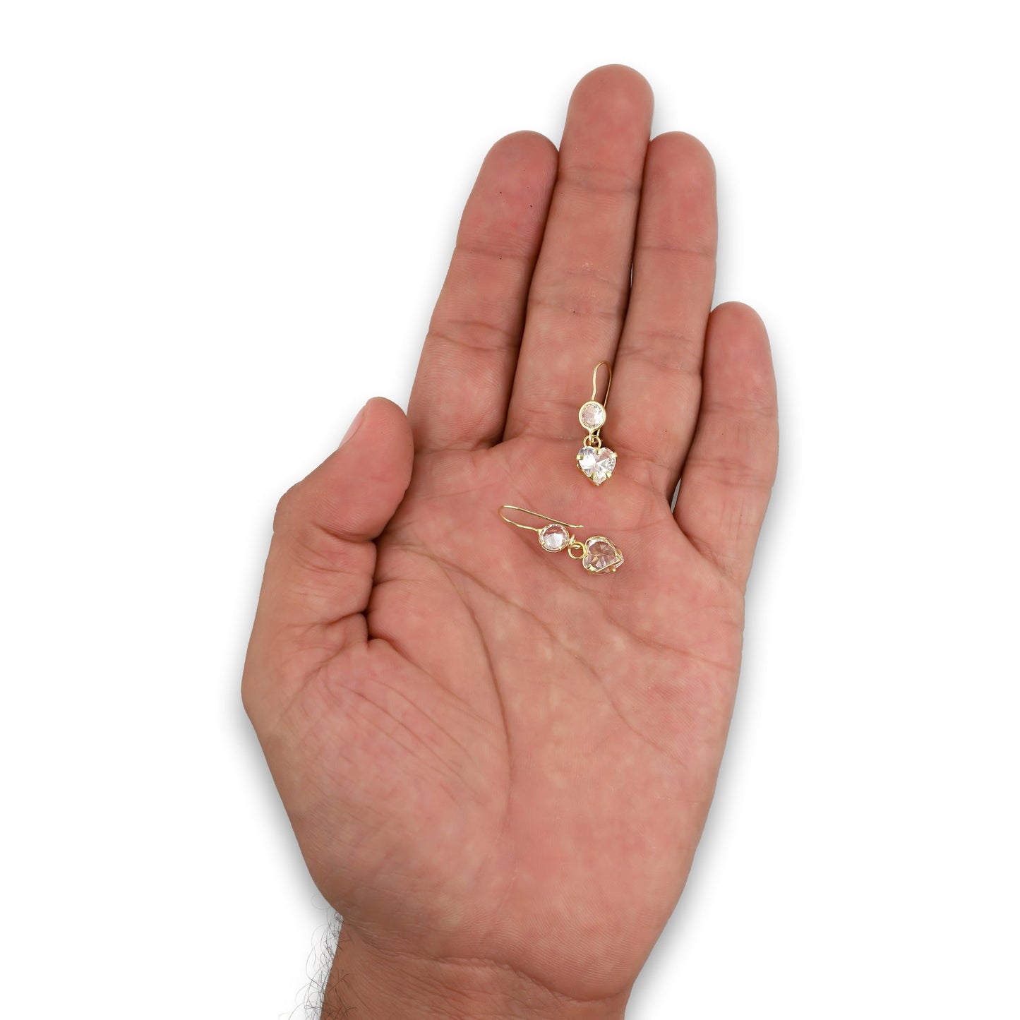 LPEAR005 Arete Arillo Oro Sólido 10K Modelo Corazón de Zirconia Blanca Colgante 2531023059