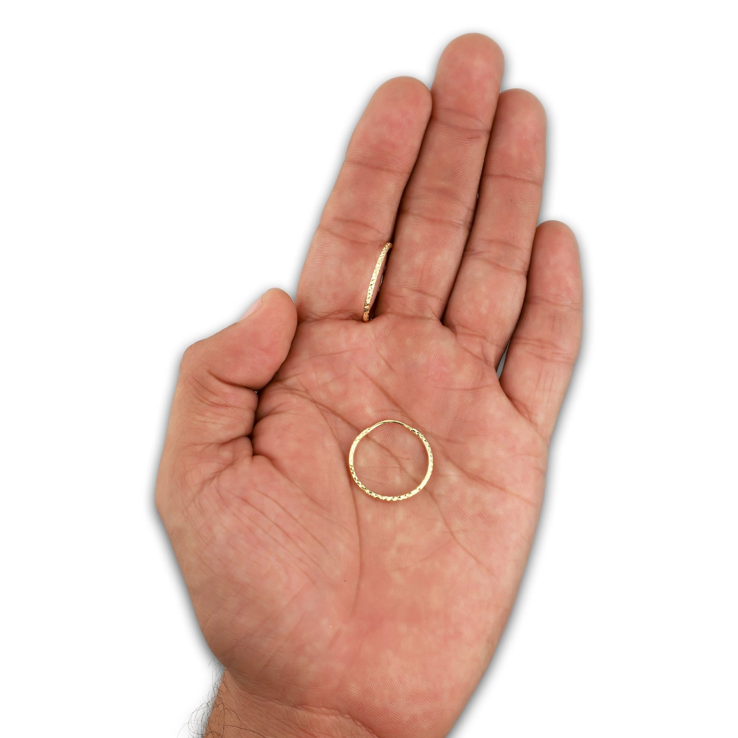 LPEAR020 Arete Arracada de Tubo Diamantada en Oro Sólido 14K 2 cm de Diámetro