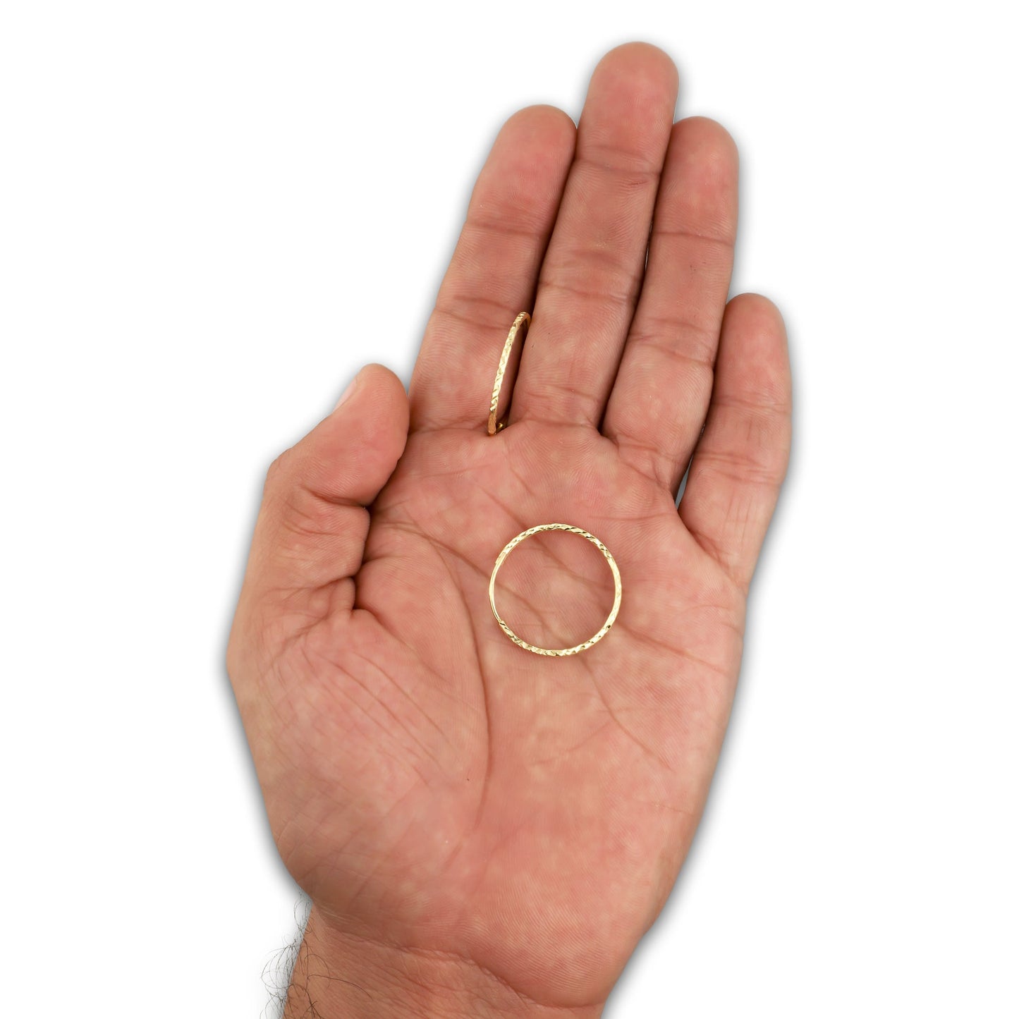 LPEAR021 Arete Arracada de Tubo Diamantada en Oro Sólido 14K 2.3 cm de Diámetro