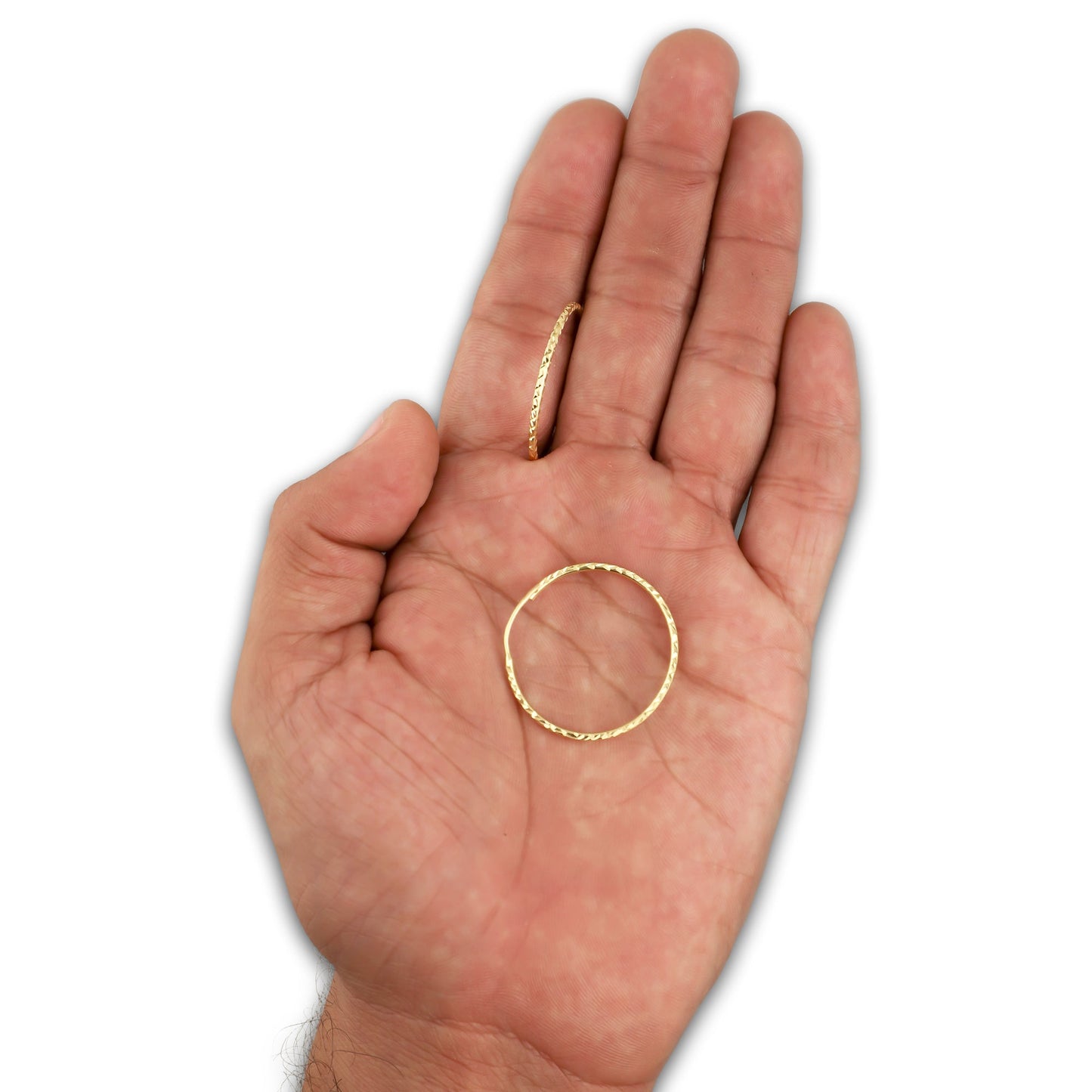 LPEAR022 Arete Arracada de Tubo Diamantada en Oro Sólido 14K 2.8 cm de Diámetro